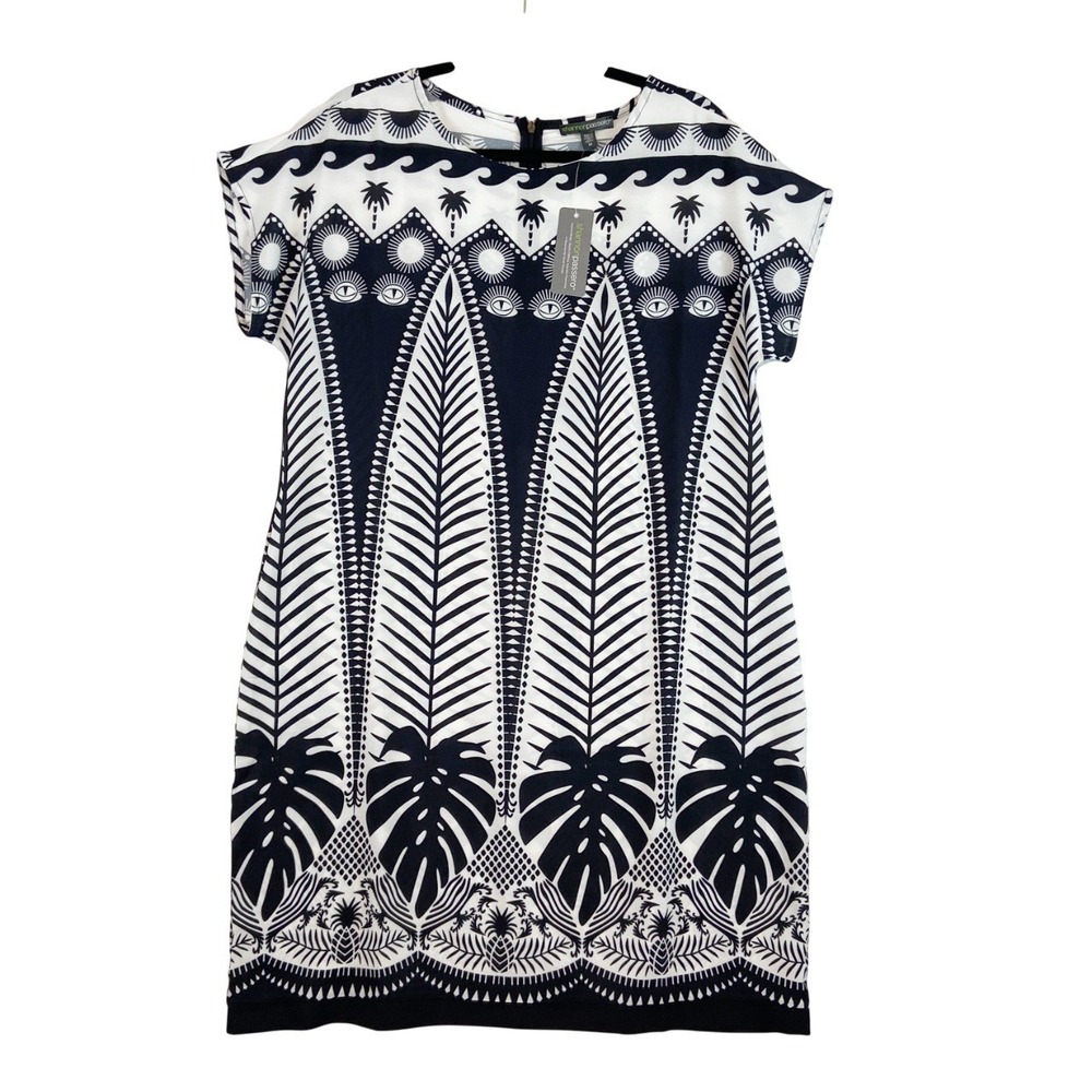 Shannon Passero Alora Dress Women's MEDIUM Black White‎ Tropical Palm Leaf Boho